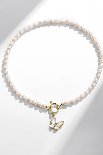 Vit Glittrande Stor Fjäril Choker Läckert Pärlhalsband
